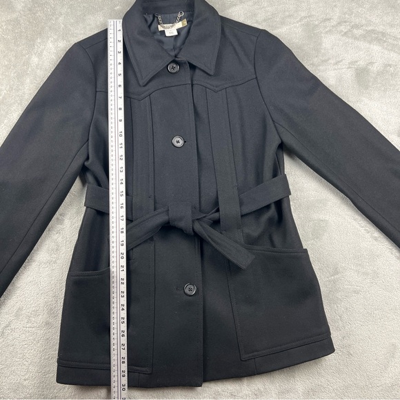 J Crew Womens Wool Pea Coat Size Med Black Collared Button Front A Line Winter - Picture 5 of 12